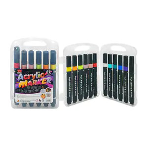 Estuche transparente tipo maletín con 12 plumones acrilico de colores…