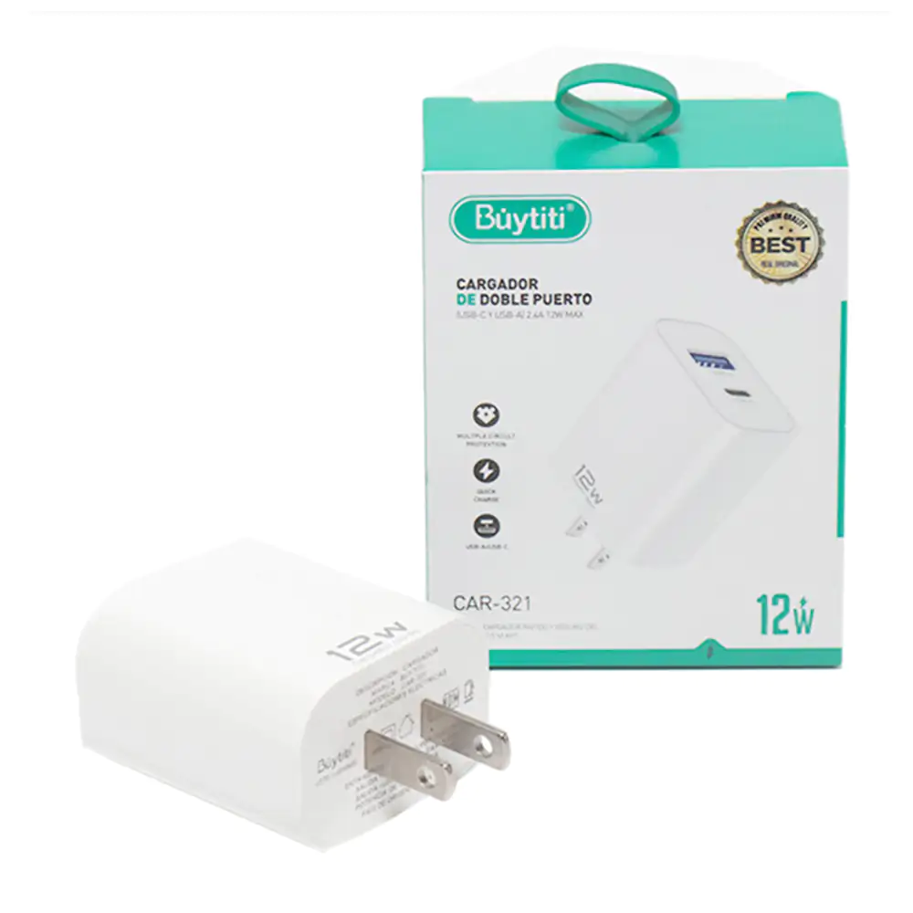 Cubo cargador buytiti 12 w doble puerto usb c y usb a / car-321