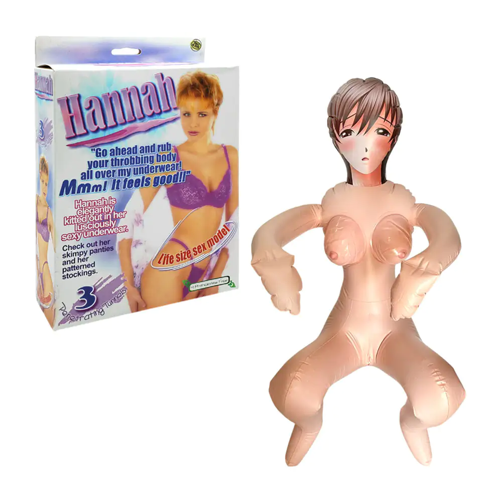 Muñeca inflable hannah con diseño realista delgada con 3 orificios y diseño de lenceria impresa