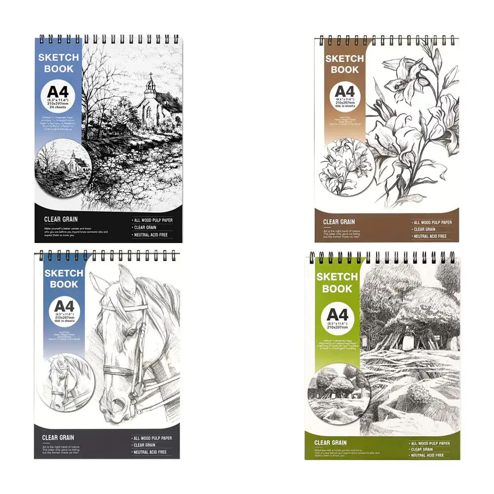 Sketchbook, cuaderno para dibujo, 24 hojas a4 de grano transparente, espiral metálico arriba