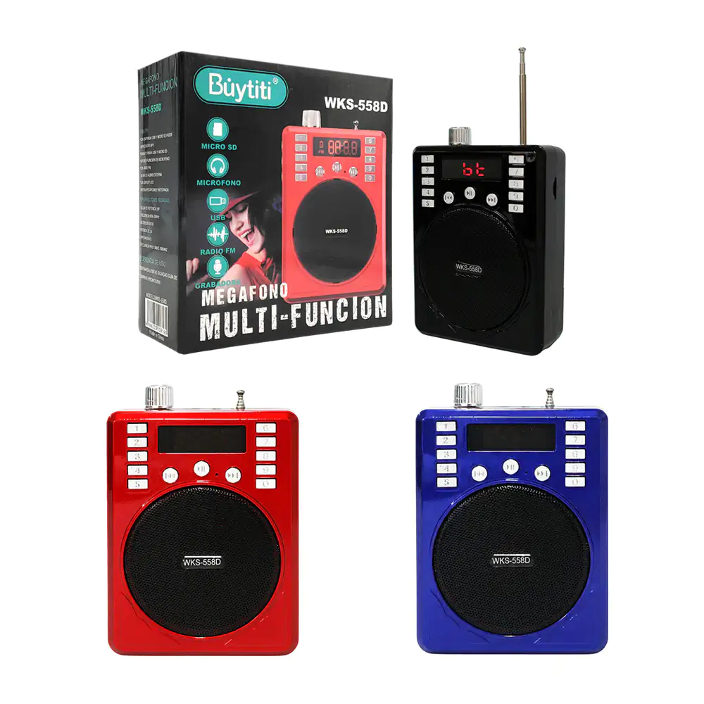 Megáfono radio buytiti con ranuras para sd y usb, variedad de colores