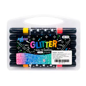 Estuche con 12 plumones, marcadores con glitter doble punta , varieda…