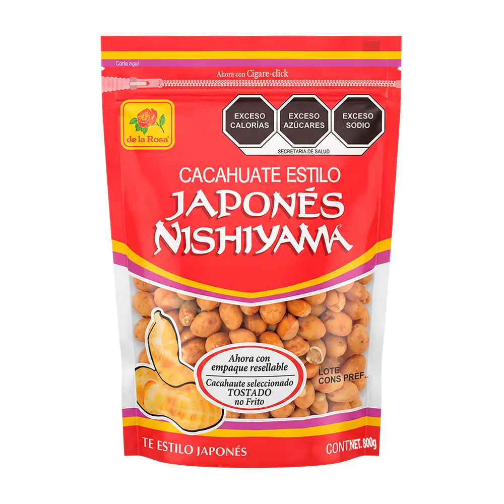 Paquete con cacahuates tostados al estilo japones, de la rosa de 800g