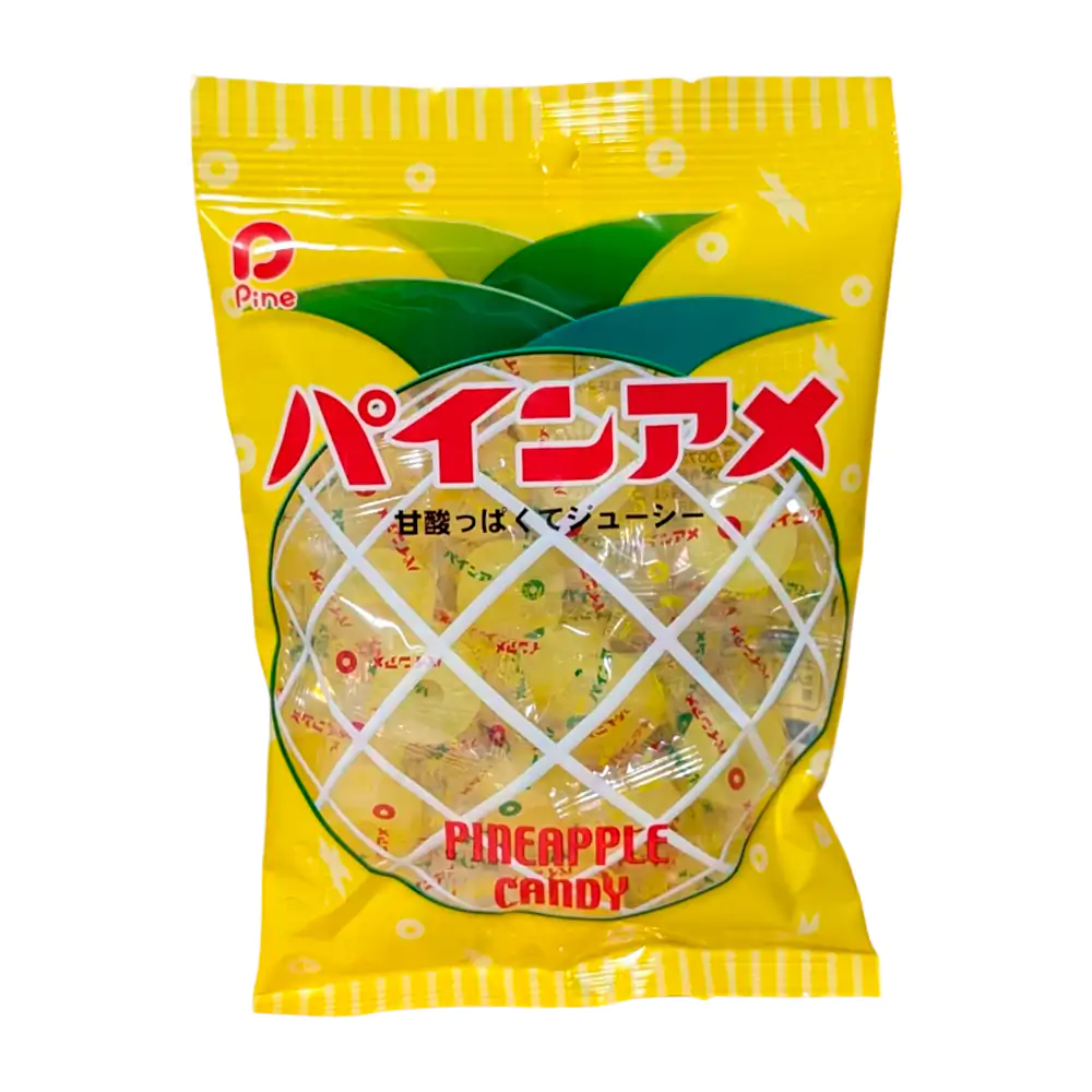 Paquete con caramelos macizo en forma de rodaja de piña, sabor piña, 100g / 012749
