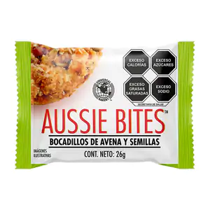 Snack nutritivo aussie bites tipo galleta de avena con semillas, 26g