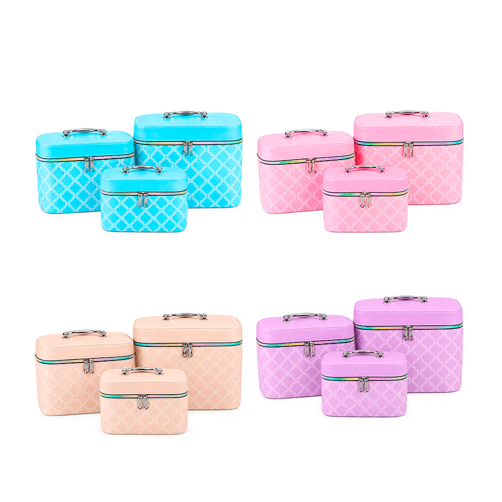 Juego de 3 cosmetiqueras rectangulares de tela con rombos tipo bordado, variedad de colores