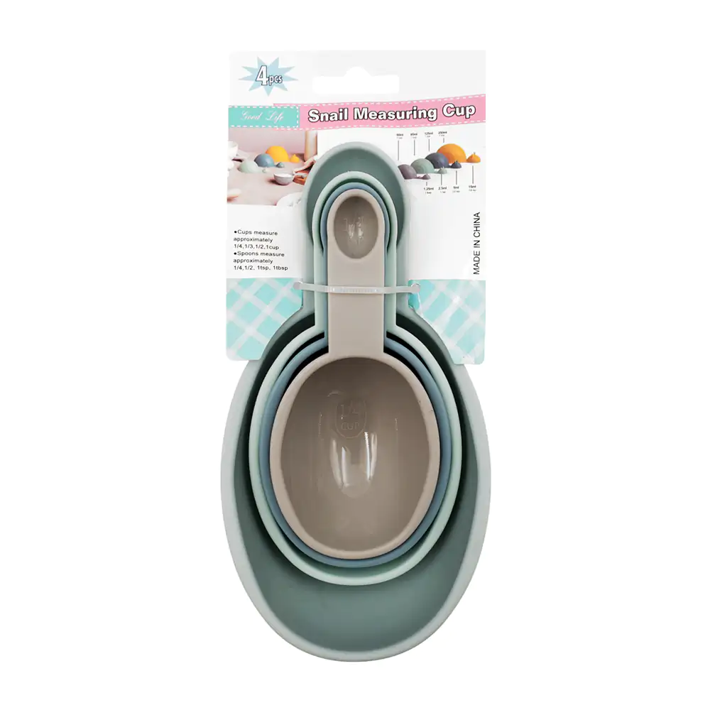 Paquete con 4 cucharas medidoras de plástico con diseños ovalado, variedad de colores /1694574