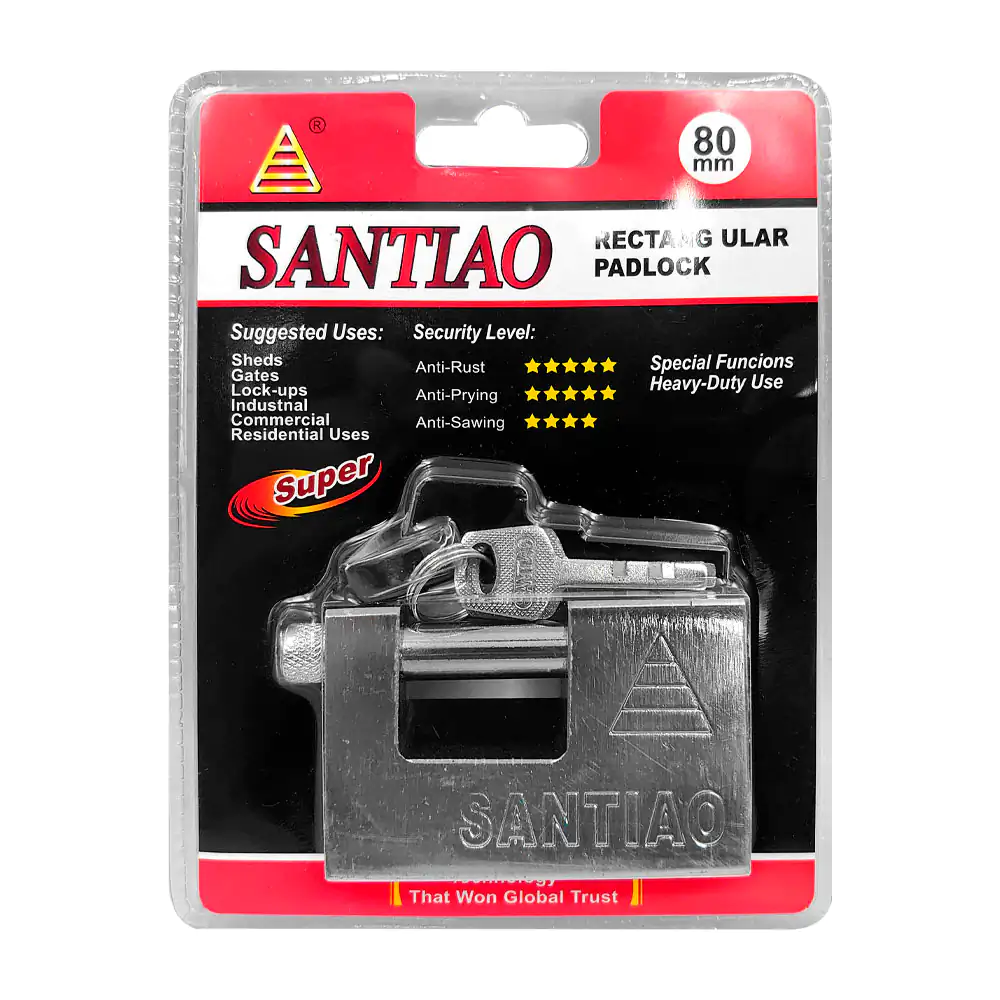 Candado santiao mediano tipo antipalanca 80mm, cuerpo de acero + de 3 llaves , variedad de funciones 