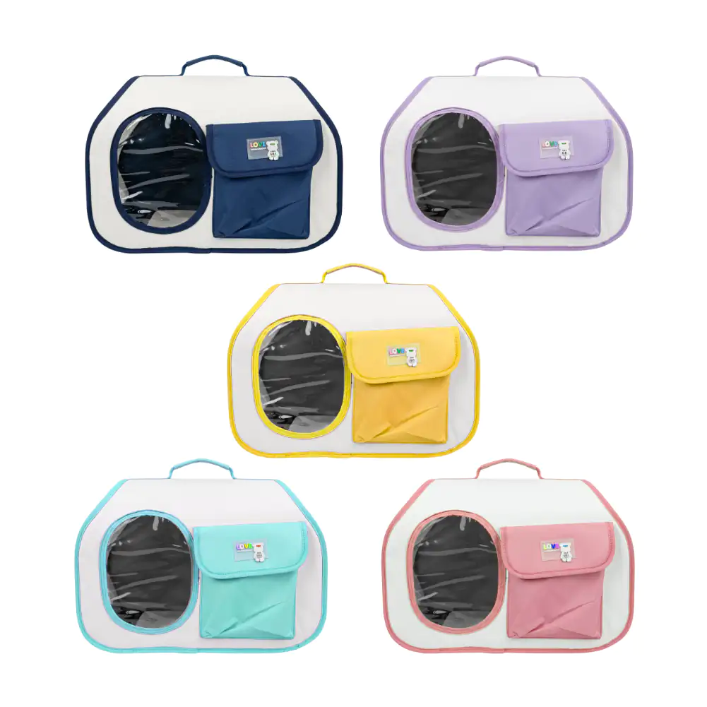 Bolsa transportadora love plegable con cierres y una mini bolsa con velcro, variedad de colores