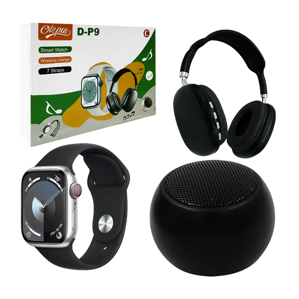 Combo de audífono de diadema, cargador inalámbrico + reloj inteligente y 7 correas intercambiables