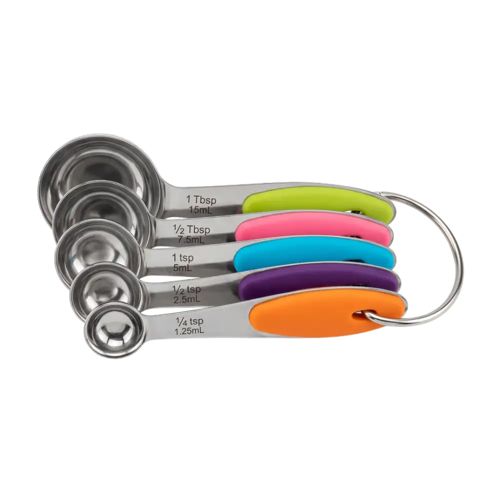 Juego con 5 cucharas medidoras de metal con asa de goma, variedad de colores / 1694469