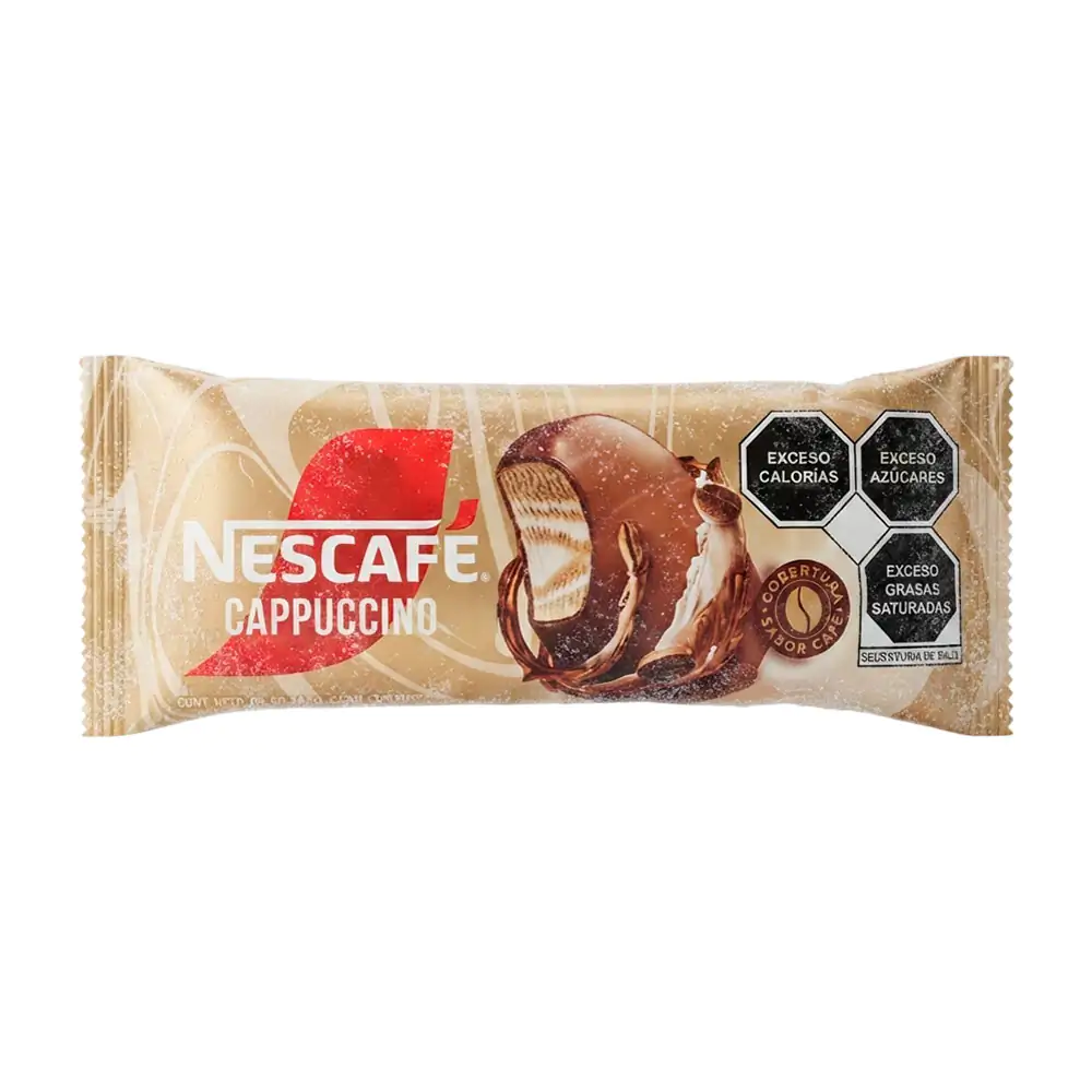 1pza Paleta de helado nescafé capuccino sabor vainilla con café y cobertura de chocolate, 65g