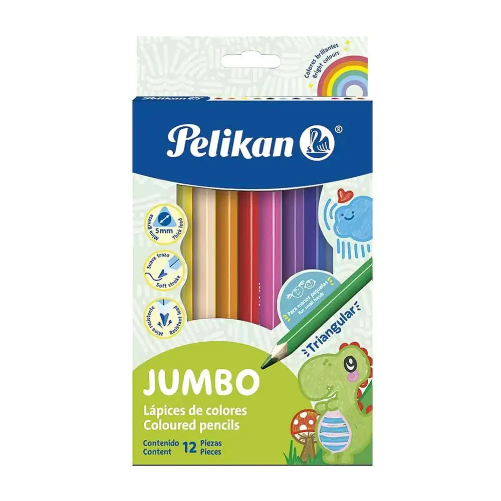 Paquete con 12 lápices de colores jumbo pelikan de diferentes colores