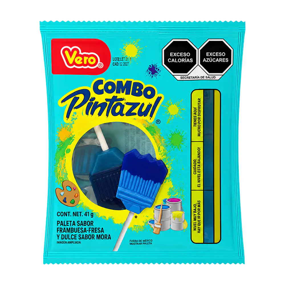 1pza combo pintazul vero, paleta sabor frambuesa-fresa con dulce sabor mora / 33542