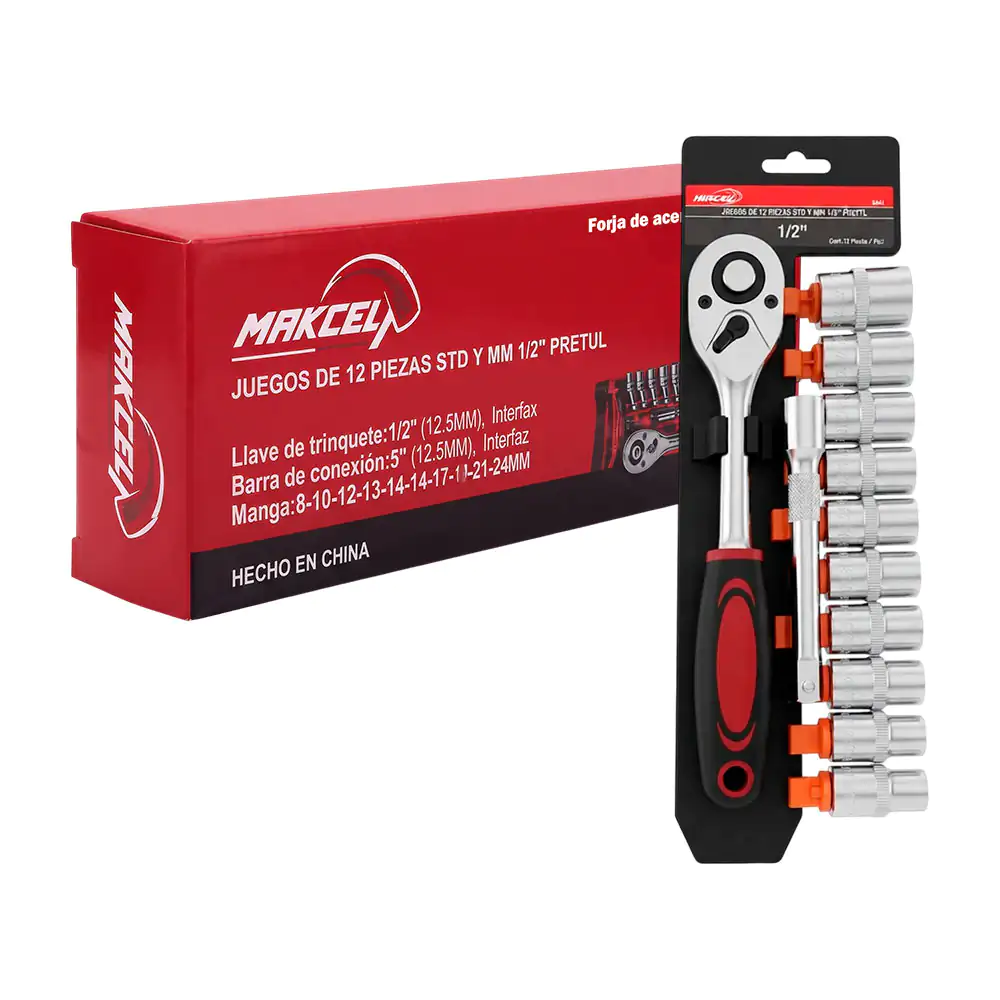 Juego con matraca metálica makcel tools, 10 dados de diferente medida y extensión 