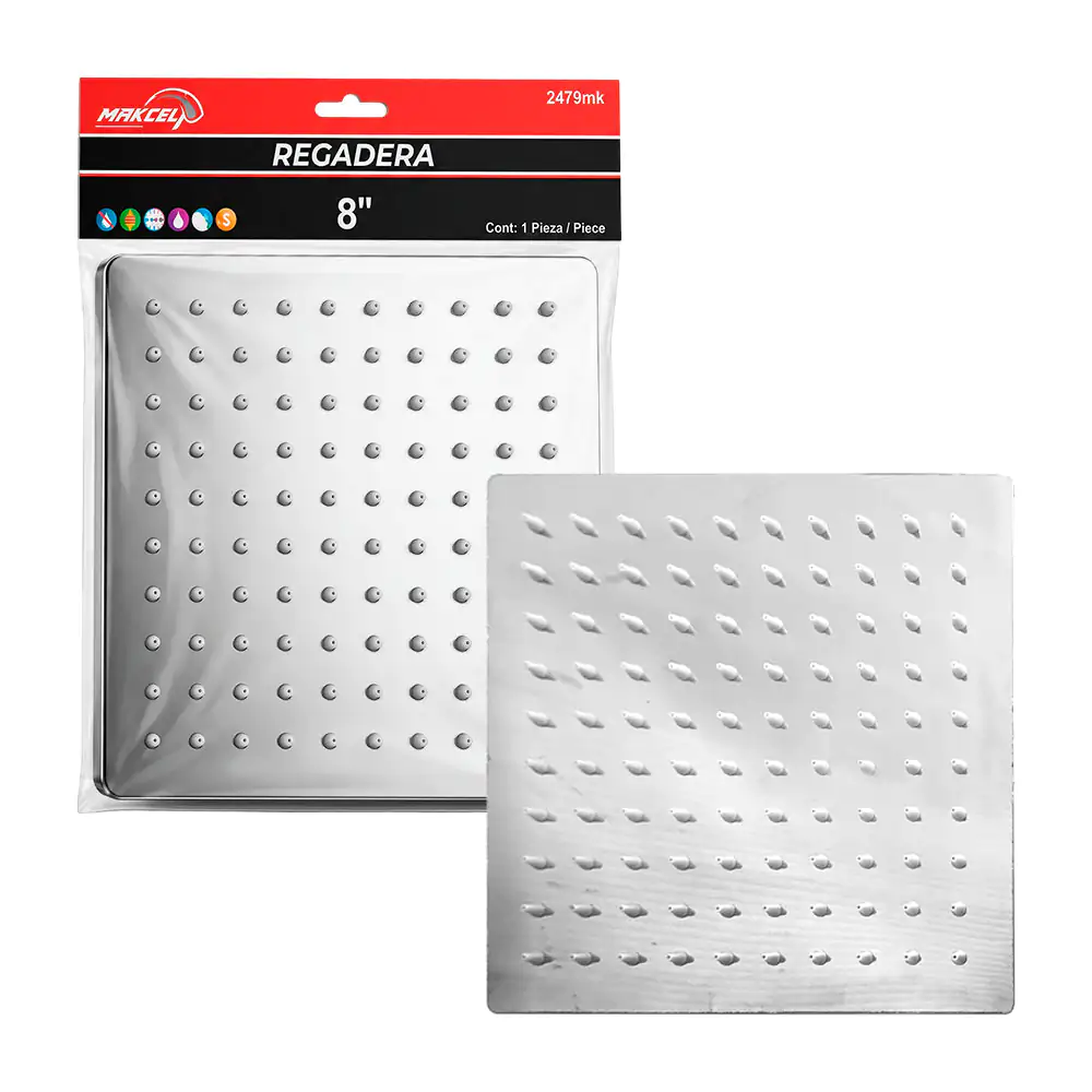 Regadera cuadrada de acero inoxidable makcel tools de 8 pulgadas + accesorios 