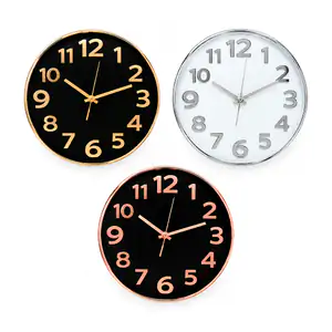 Reloj redondo de pared con números y marco color metálico, 36cm, vari…