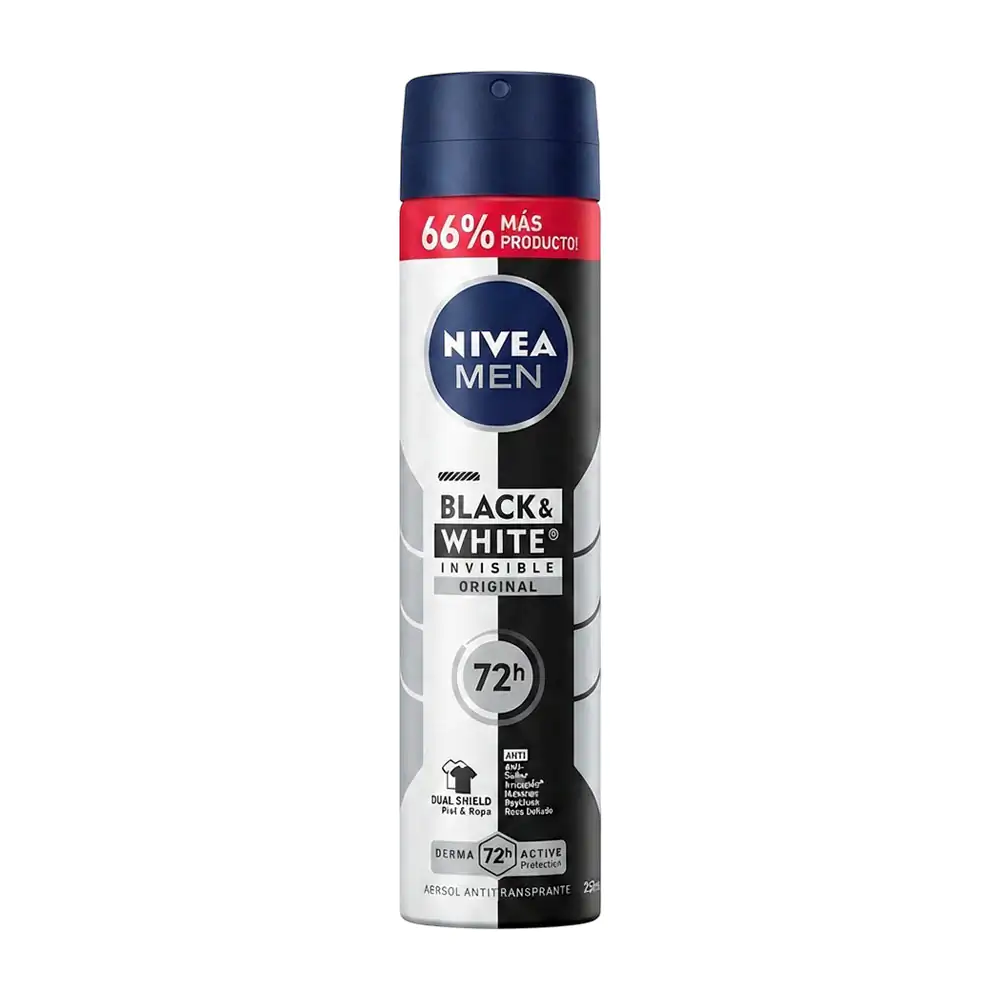 Desodorante antitranspirante nivea men black and white invisible en aerosol, 250ml