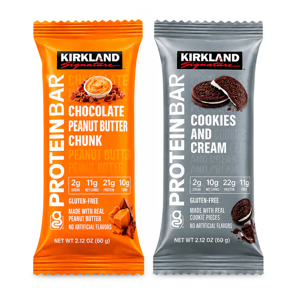 Kirkland barra de proteína sabor cookies and cream o peanut butter de 60g