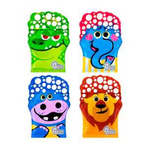 Guante para hacer burbujas, estampado de animales con 4 sobres de jab…
