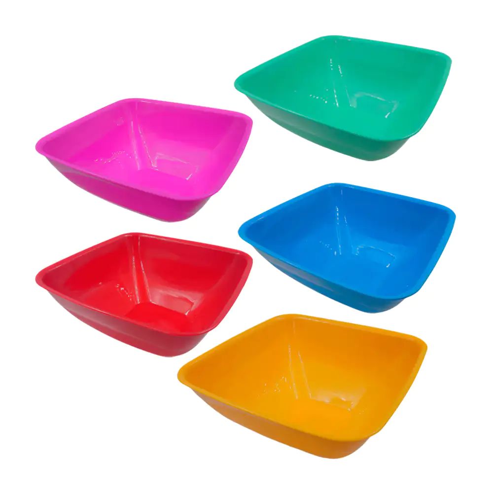 Bowl cuadrado de plástico diseño liso, variedad de colores / 402169