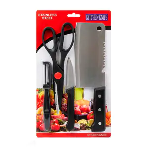 Set de 4 cuchillos metálicos ondulados negros con mango de plástico d…
