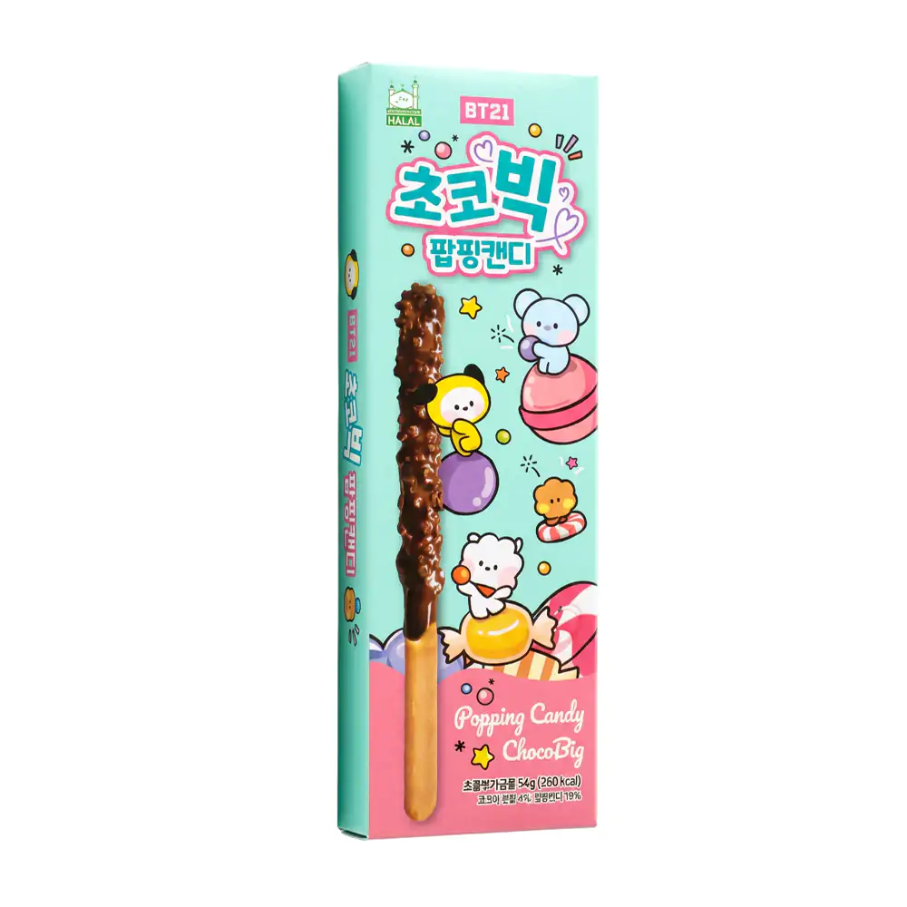 1pza pockys bt21 palito de galleta cubierto de chocolate con trozos de caramelo, 54g / 469956