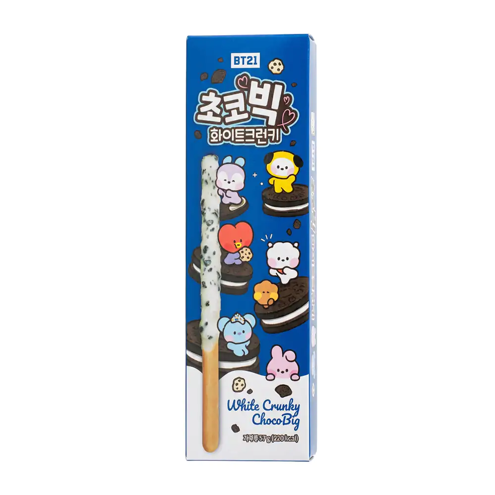 1pza pockys bt21 palito de galleta cubierto de chocolate blanco con trozos de galleta, 57g / 469970