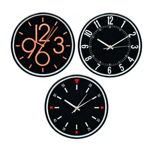 Reloj redondo de pared con fondo negro, manecillas color metálico, 30…