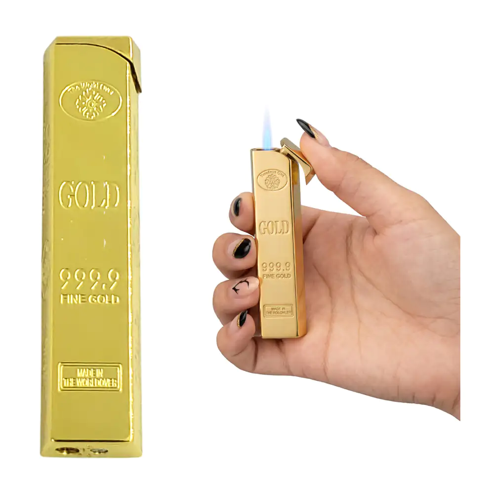 1pza Encendedor de gas recargable con diseño de lingote de oro, 10cm / 5312