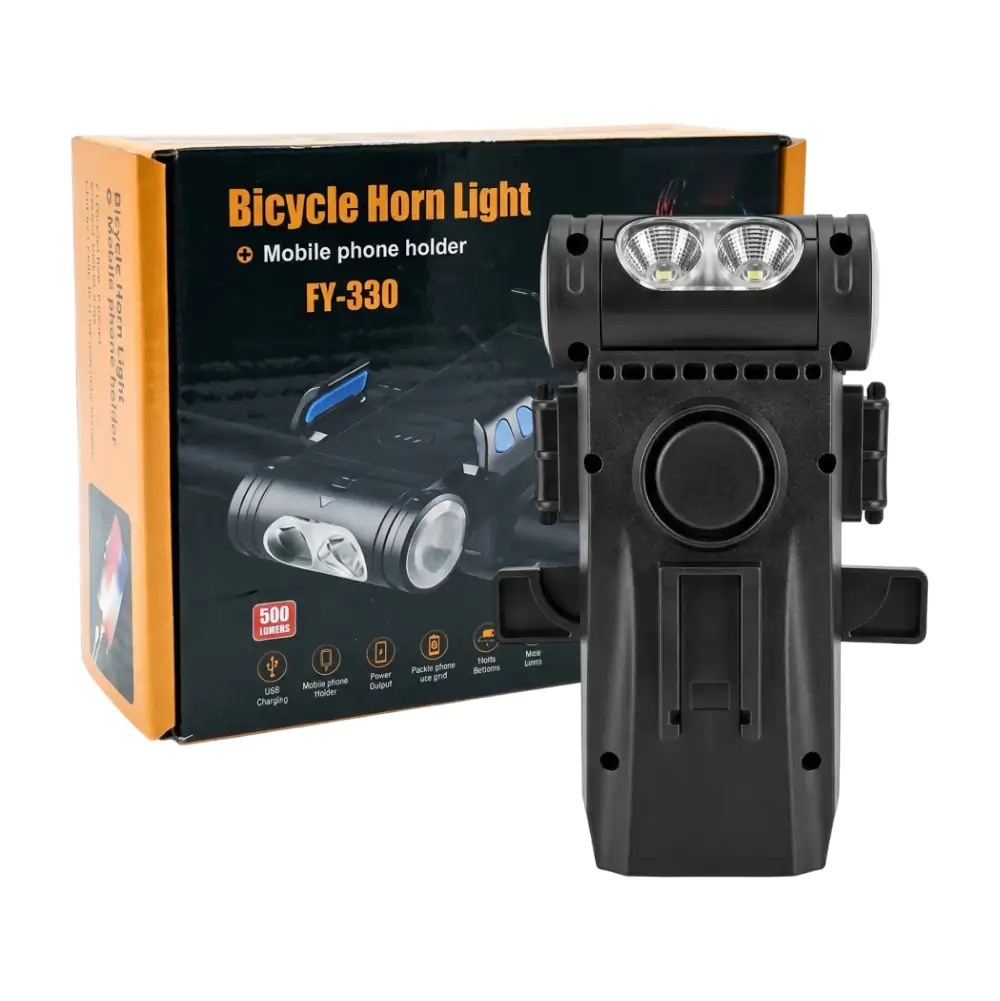 Soporte multifuncional para bicicleta 4en1, para telefono, luz led y claxon / 5370