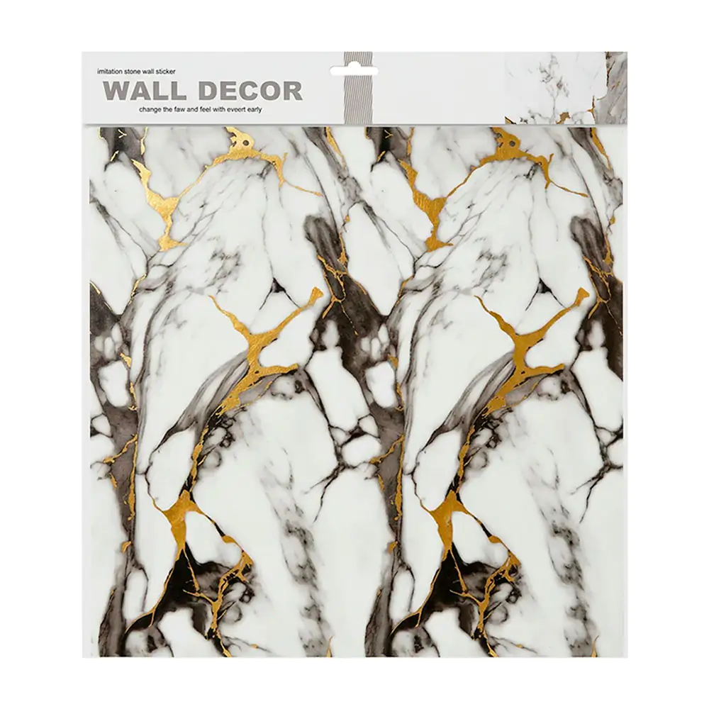 Paquete con 5 láminas de papel tapiz con diseño de mármol gris- vetas dorado, 60x60cm / 59-1