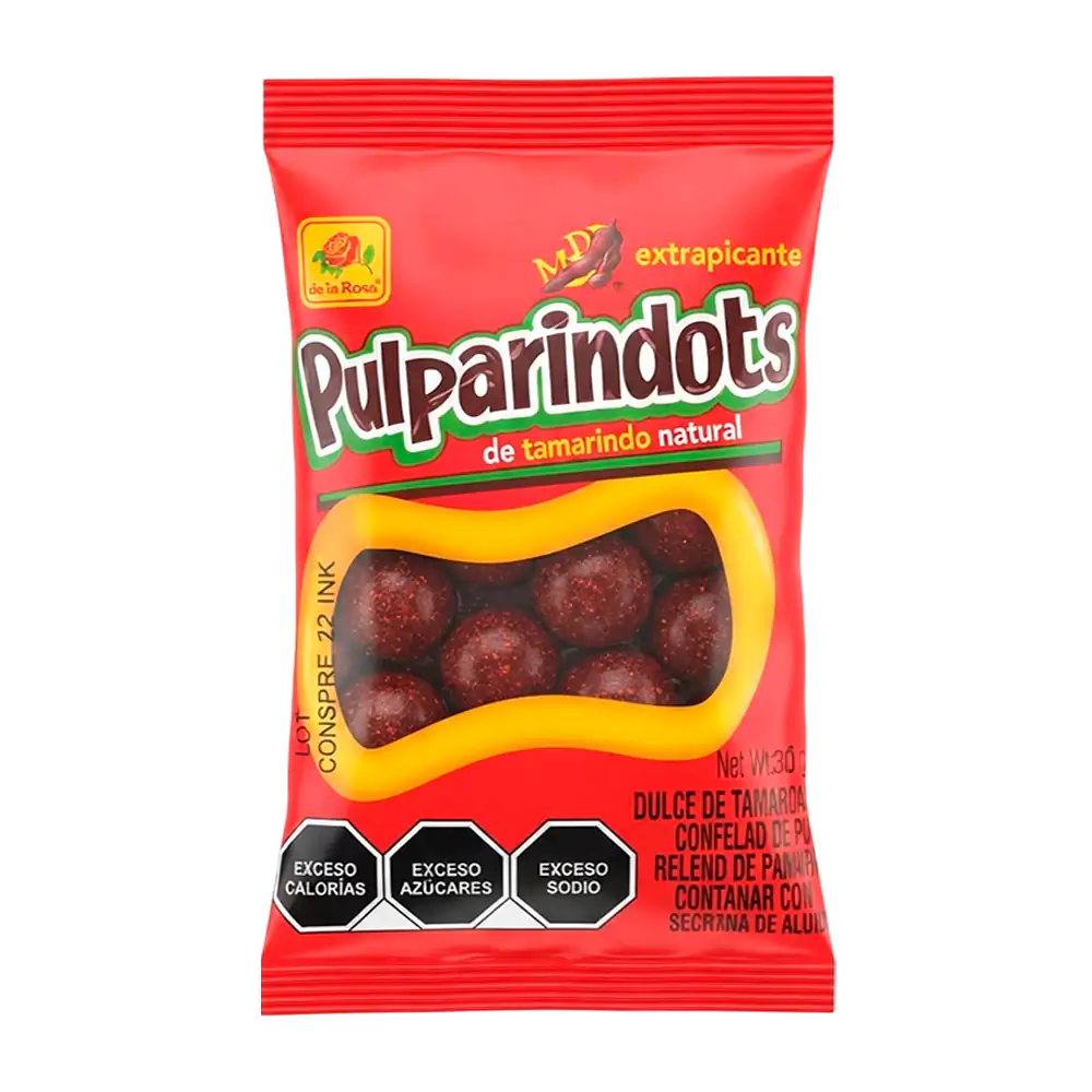 Paquete pulparindots con dulces enchilosos sabor tamarindo extra picante, 30g