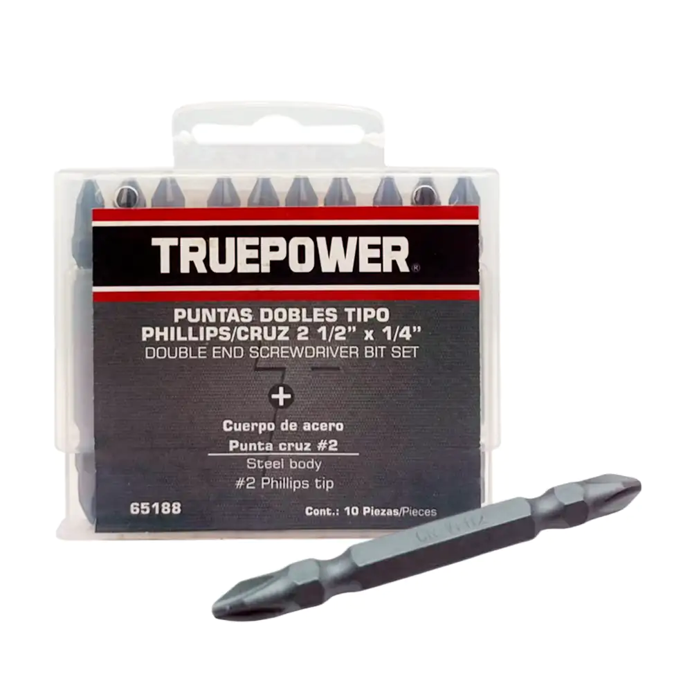 Estuche con 10 puntas de cruz metálicas tipo phillips para desarmadores truepower 