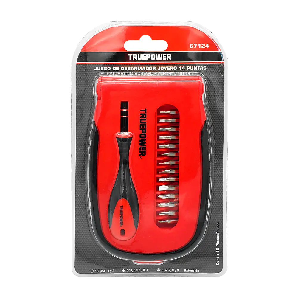 Juego con 1 desarmador - destornillador truepower y 14 puntas metálicas intercambiables 
