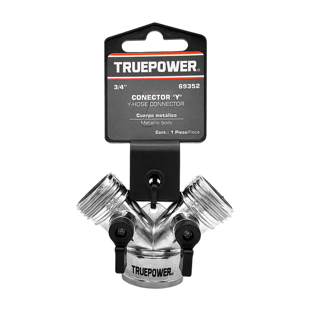 Adaptador metálico truepower en forma de y con acabado cromado y cierres independientes 