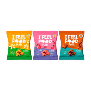 1pza i feel food puffs, botana extruida de arroz y mijo, 25g, varieda…
