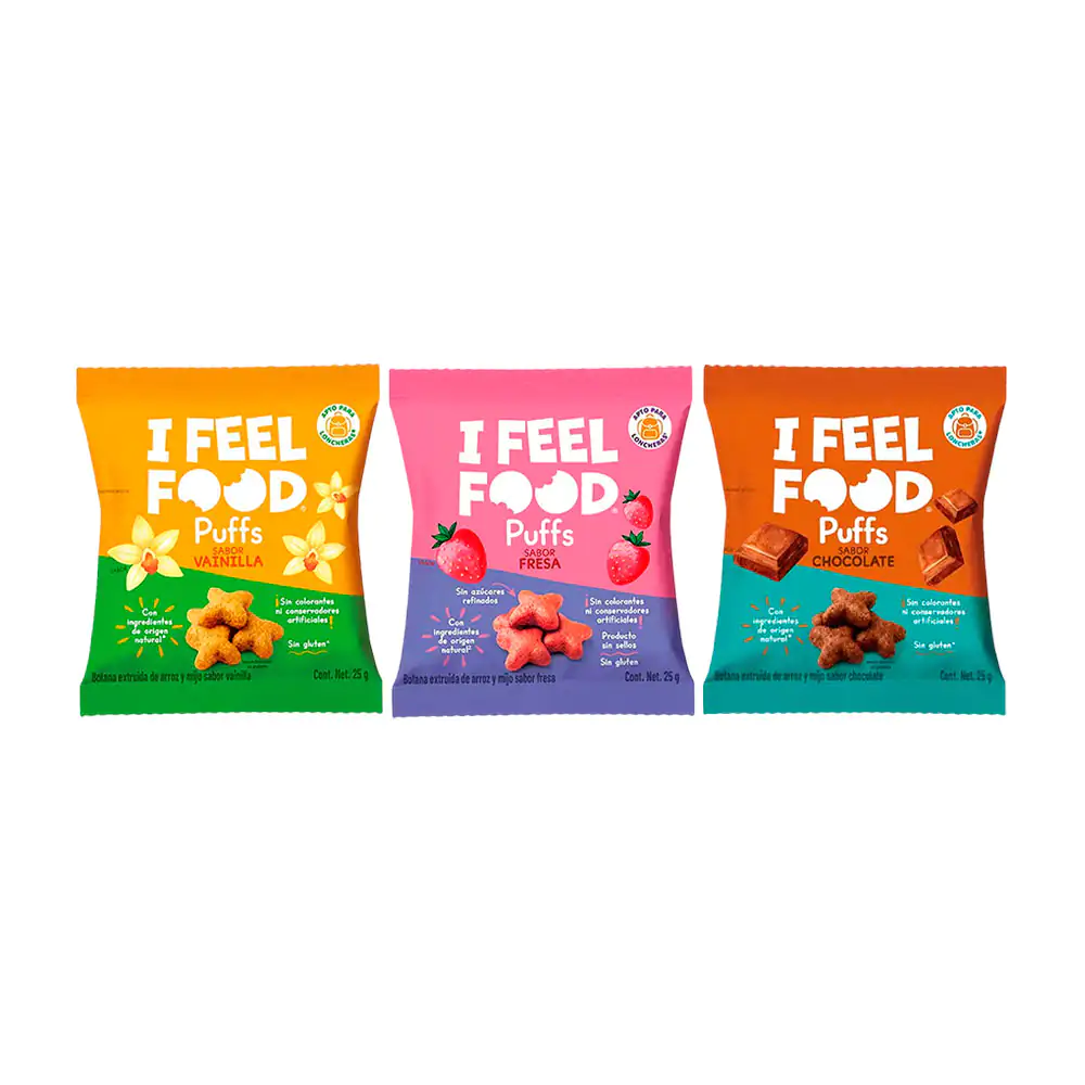 1pza i feel food puffs, botana extruida de arroz y mijo, 25g, variedad de sabores / 702136