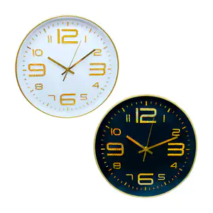 Reloj redondo de pared con números diseño holográfico y marco dorado,…