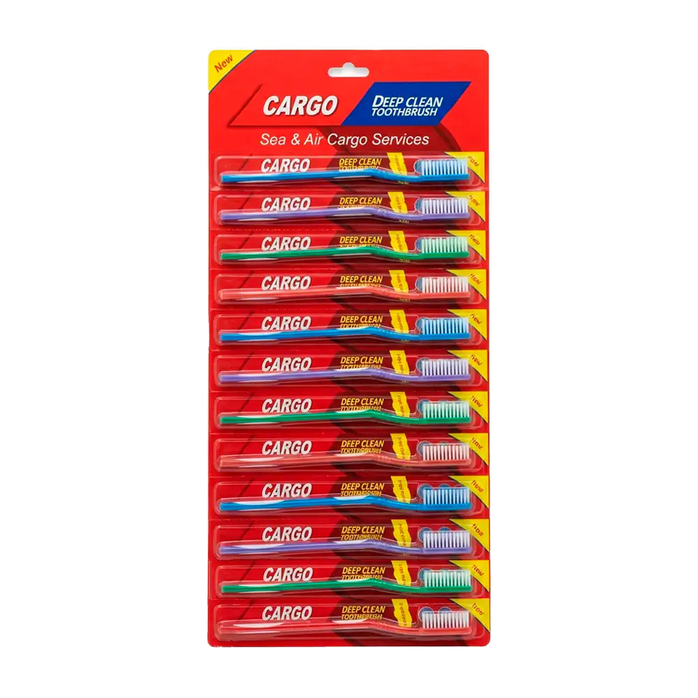 Blíster con 12 cepillos de dientes cargo de diferentes colores 