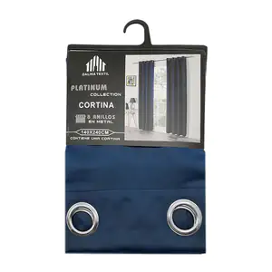 Cortina de poliéster tipo blackout en color azul 18 con 8 anillos met…