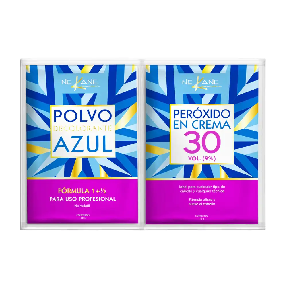 Dúo polvo decolorante 50g + peroxido 30vol 75g, enriquecido con aceites naturales / 853327