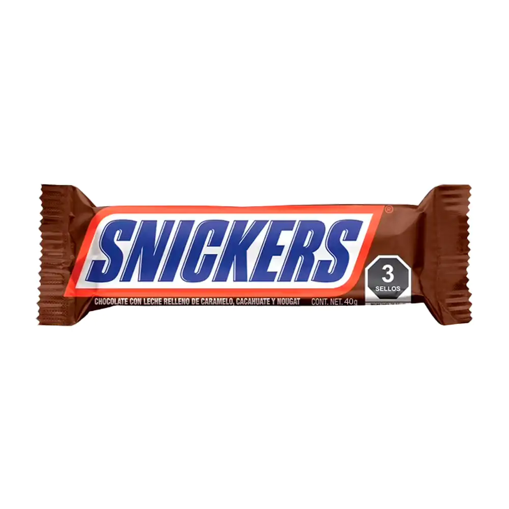 1pza barra de chocolate snickers rellena de caramelo y cacahuate, 40g / 917405