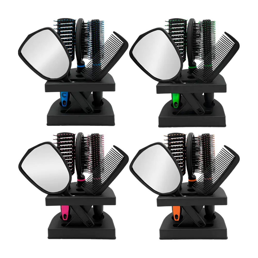 Set para estilista con 3 cepillos, peine, espejo + 2 organizadores, variedad de colores / a636