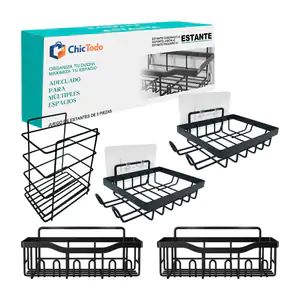 Juego con 5 organizadores metálicos chictodo en color negro para baño