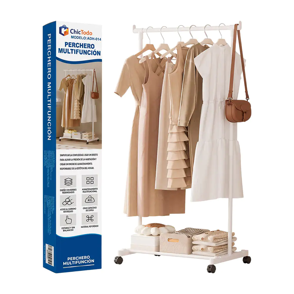 Organizador para ropa chictodo tipo closet con 1 tubo + 1 estante con llantitas, variedad