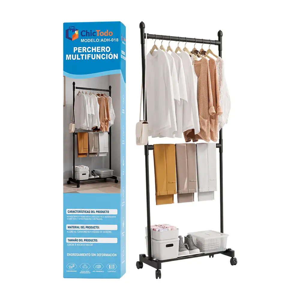 Organizador para ropa chictodo tipo closet con doble tubo + 1 estante con llantitas, variedad