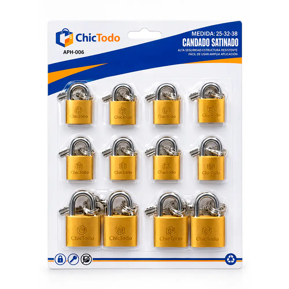 Paquete con 12 candados chictodo con juego de 2 y 3 llaves, 25-32-38mm, variedad