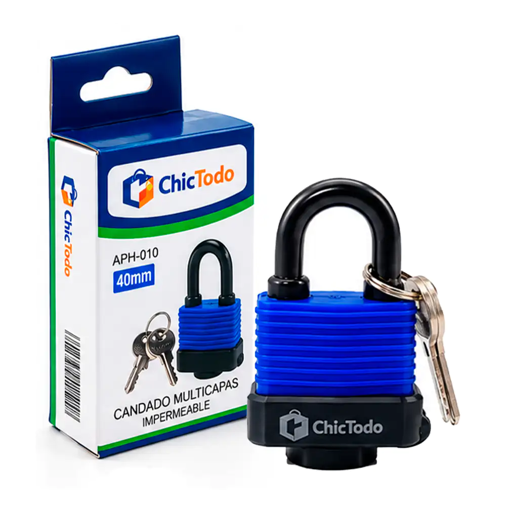 Candado chictodo de multiplacas e impermeable con juego de 3 llaves, 40mm
