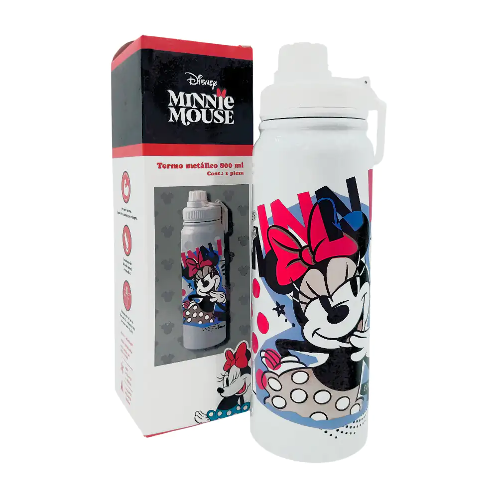 Termo de acero inoxidable con capacidad de 800ml y asa con temática de minnie mouse /  ats247-8
